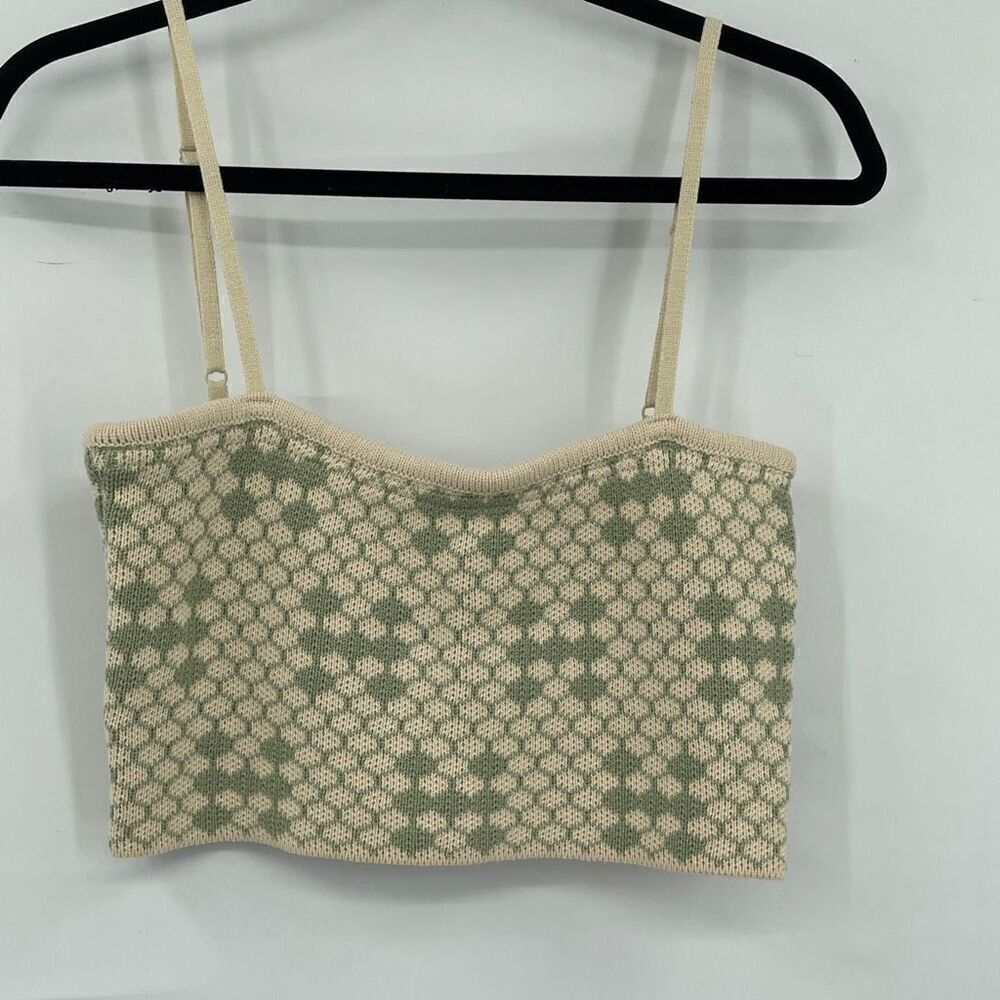 Honor The Gift Cream Green Spaghetti Beehive Knitted Tan Black Crop Top Medium